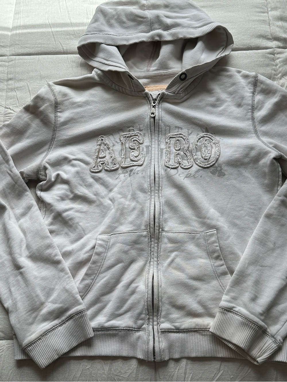 Aeropostale Light Gray Full-Zip Hoodie with Embroidered AERO